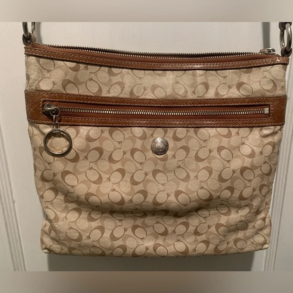 COACH Bias File Bag Crossbody Coated Canvas #17120 Signature C's Khaki/Toffee